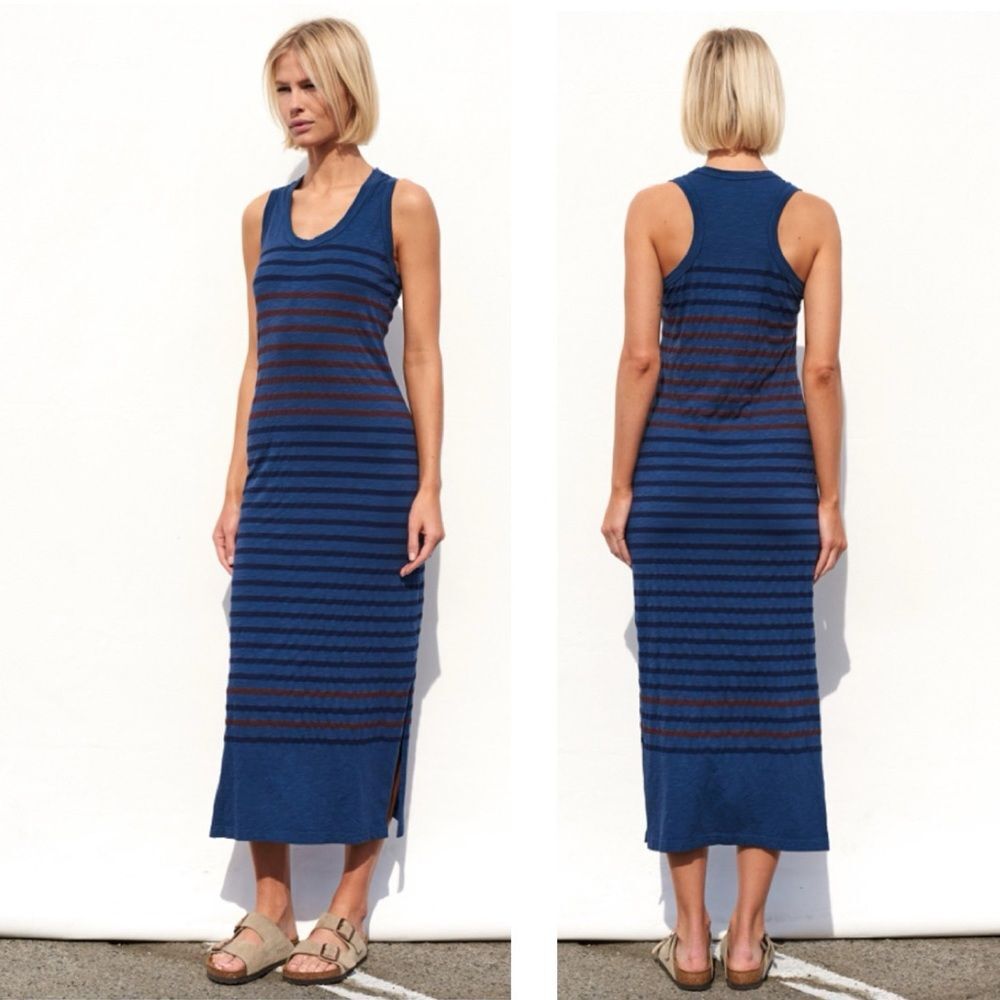 Sundry Synthetic Stripes Racerback Midi Dress in Blue 1